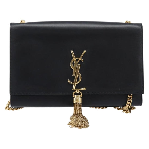 Saint Laurent Chain Kate Shoulder Bag Leather Black Gold Auth 213936M