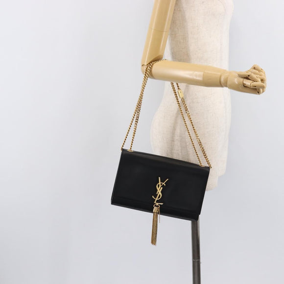 Saint Laurent Chain Kate Shoulder Bag Leather Black Gold Auth 213936M