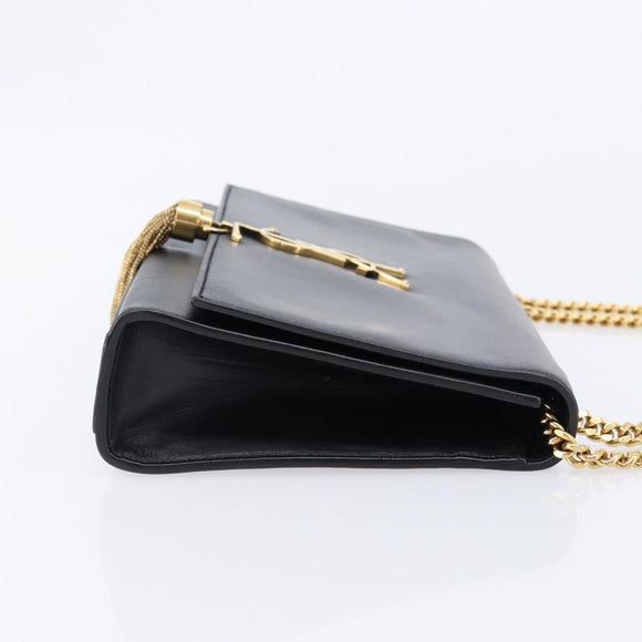 Saint Laurent Chain Kate Shoulder Bag Leather Black Gold Auth 213936M