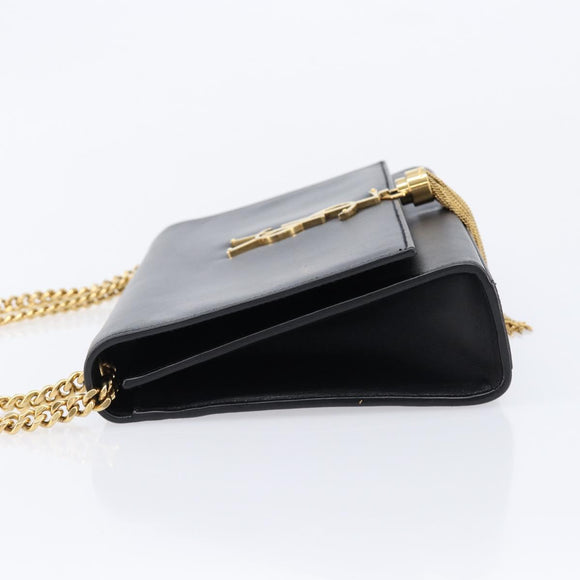 Saint Laurent Chain Kate Shoulder Bag Leather Black Gold Auth 213936M