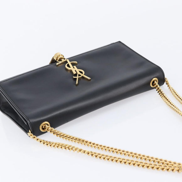 Saint Laurent Chain Kate Shoulder Bag Leather Black Gold Auth 213936M