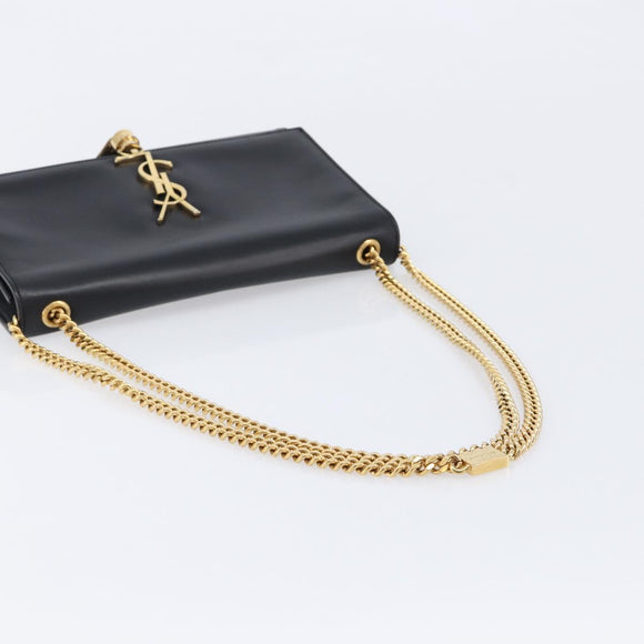 Saint Laurent Chain Kate Shoulder Bag Leather Black Gold Auth 213936M
