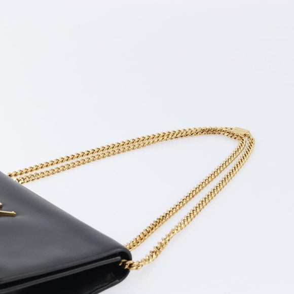 Saint Laurent Chain Kate Shoulder Bag Leather Black Gold Auth 213936M