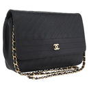 CHANEL Bias Stitch Chain Shoulder Bag Lamb Skin Black Gold CC Auth 213945A-1