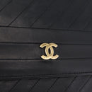 CHANEL Bias Stitch Chain Shoulder Bag Lamb Skin Black Gold CC Auth 213945A-13