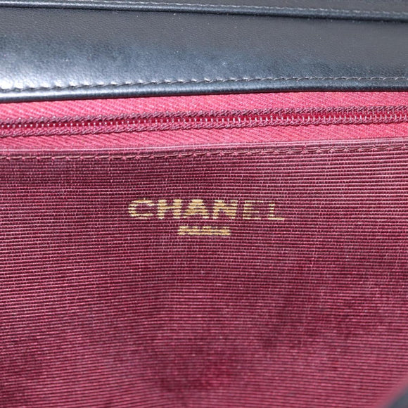 CHANEL Bias Stitch Chain Shoulder Bag Lamb Skin Black Gold CC Auth 213945A
