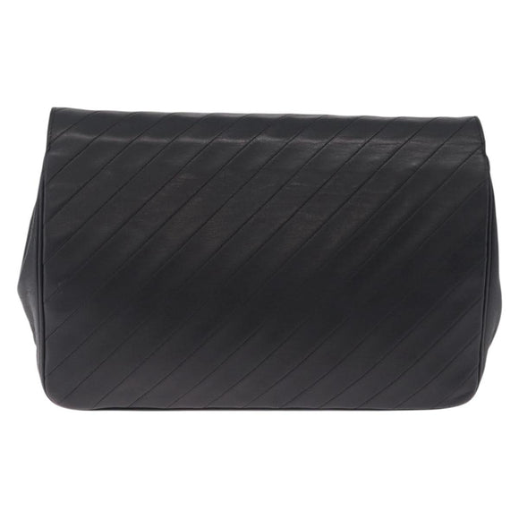 CHANEL Bias Stitch Chain Shoulder Bag Lamb Skin Black Gold CC Auth 213945A