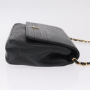 CHANEL Bias Stitch Chain Shoulder Bag Lamb Skin Black Gold CC Auth 213945A-4