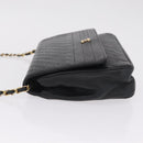 CHANEL Bias Stitch Chain Shoulder Bag Lamb Skin Black Gold CC Auth 213945A-5