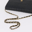 CHANEL Bias Stitch Chain Shoulder Bag Lamb Skin Black Gold CC Auth 213945A-6