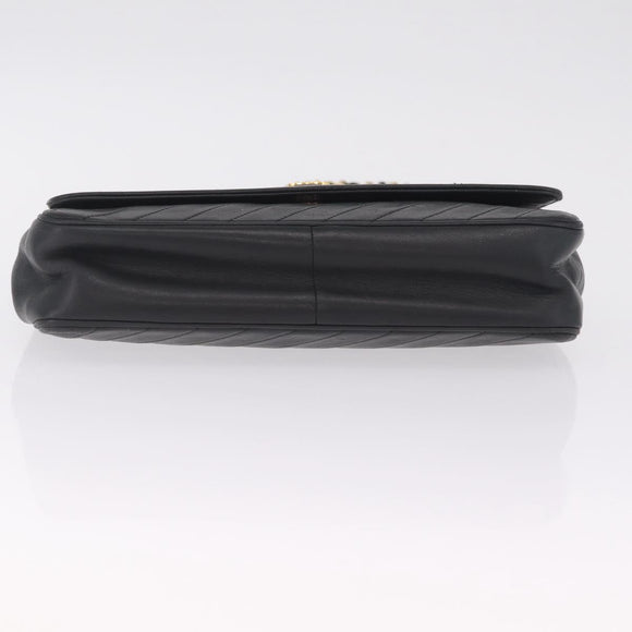 CHANEL Bias Stitch Chain Shoulder Bag Lamb Skin Black Gold CC Auth 213945A