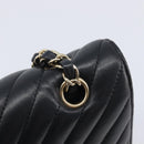 CHANEL Chevron V Stitch Chain Bag Lamb Skin Black Gold CC Auth 213946SAM-15