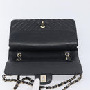 CHANEL Chevron V Stitch Chain Bag Lamb Skin Black Gold CC Auth 213946SAM-16