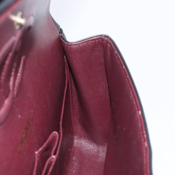 CHANEL Chevron V Stitch Chain Bag Lamb Skin Black Gold CC Auth 213946SAM