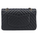 CHANEL Chevron V Stitch Chain Bag Lamb Skin Black Gold CC Auth 213946SAM-3