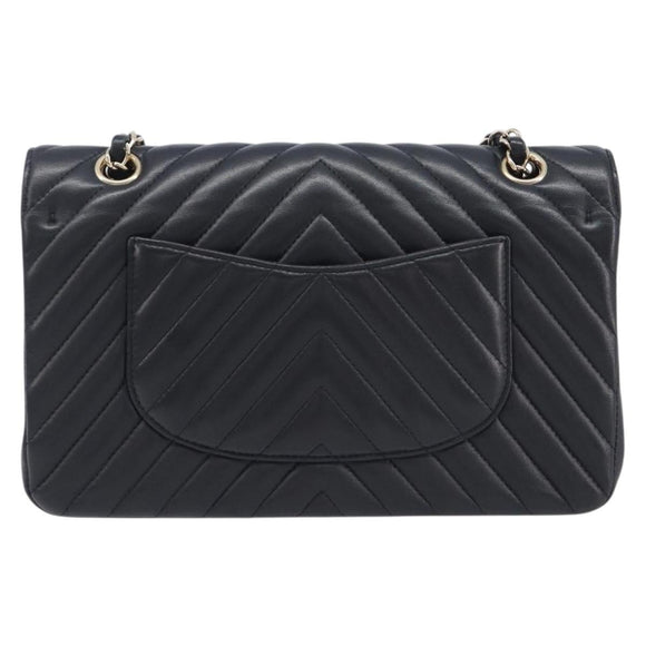 CHANEL Chevron V Stitch Chain Bag Lamb Skin Black Gold CC Auth 213946SAM