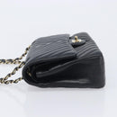 CHANEL Chevron V Stitch Chain Bag Lamb Skin Black Gold CC Auth 213946SAM-5