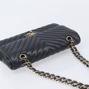 CHANEL Chevron V Stitch Chain Bag Lamb Skin Black Gold CC Auth 213946SAM-6