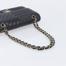 CHANEL Chevron V Stitch Chain Bag Lamb Skin Black Gold CC Auth 213946SAM-7