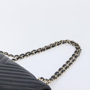 CHANEL Chevron V Stitch Chain Bag Lamb Skin Black Gold CC Auth 213946SAM-8
