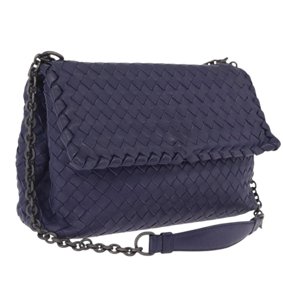 Bottega Veneta INTRECCIATO Chain Shoulder Bag Leather Purple Silver Auth 213952V