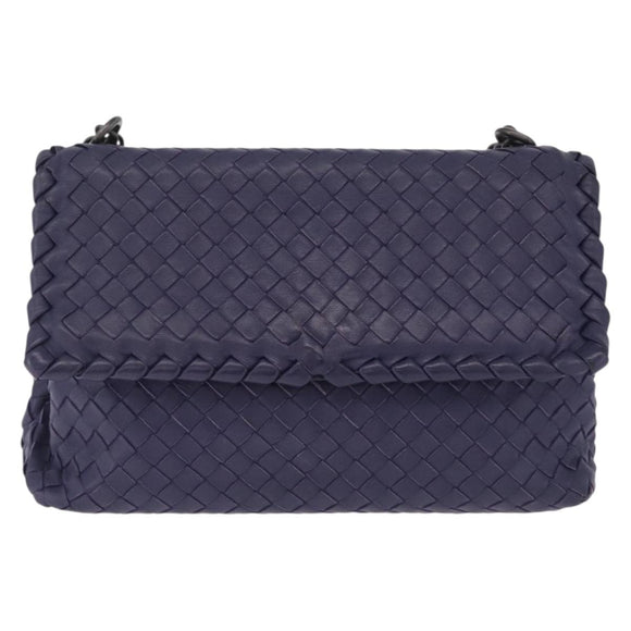 Bottega Veneta INTRECCIATO Chain Shoulder Bag Leather Purple Silver Auth 213952V