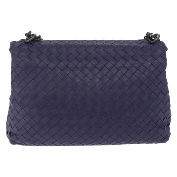 Bottega Veneta INTRECCIATO Chain Shoulder Bag Leather Purple Silver Auth 213952V