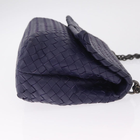 Bottega Veneta INTRECCIATO Chain Shoulder Bag Leather Purple Silver Auth 213952V