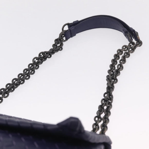 Bottega Veneta INTRECCIATO Chain Shoulder Bag Leather Purple Silver Auth 213952V