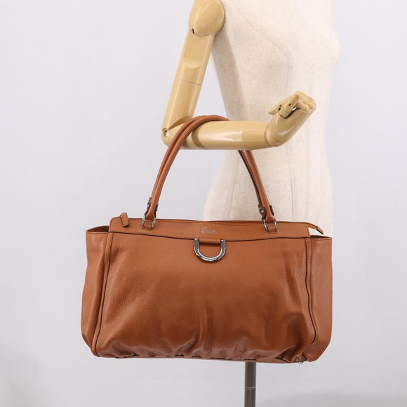 GUCCI Abbey Tote Bag Leather Brown Silver 341491 Auth 213957V