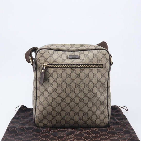 GUCCI GG Supreme Shoulder Bag PVC Beige Gold 201448 Auth 213958V