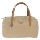PRADA Hand Bag Nylon Beige Silver Auth 213961A-2