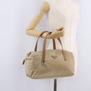 PRADA Hand Bag Nylon Beige Silver Auth 213961A-25