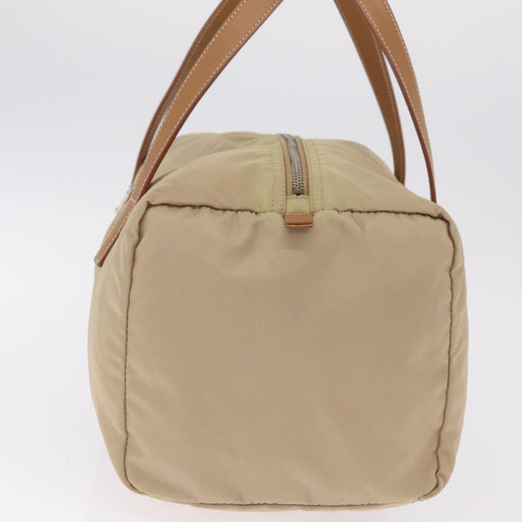 PRADA Hand Bag Nylon Beige Silver Auth 213961A