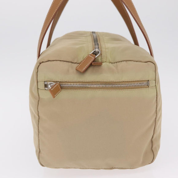PRADA Hand Bag Nylon Beige Silver Auth 213961A