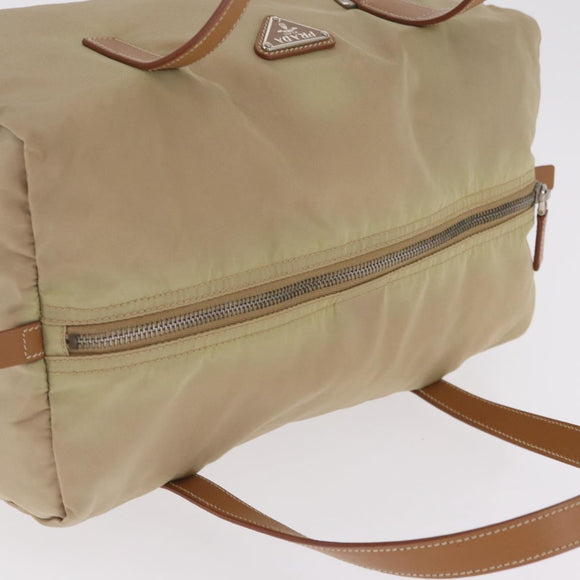 PRADA Hand Bag Nylon Beige Silver Auth 213961A