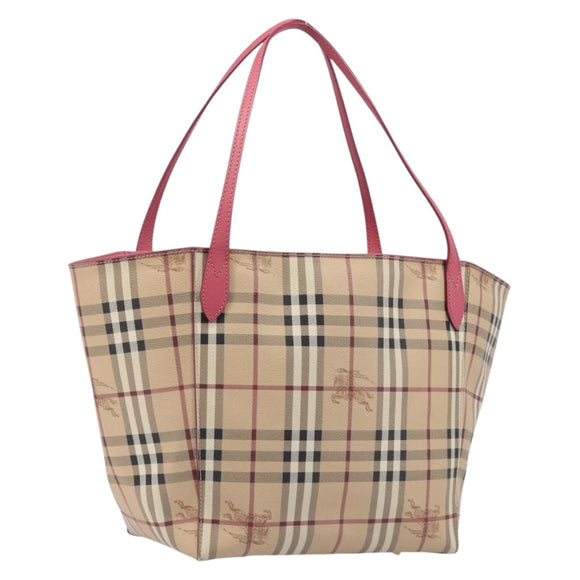 BURBERRY Nova Check Tote Bag PVC Beige Gold Auth 213963V