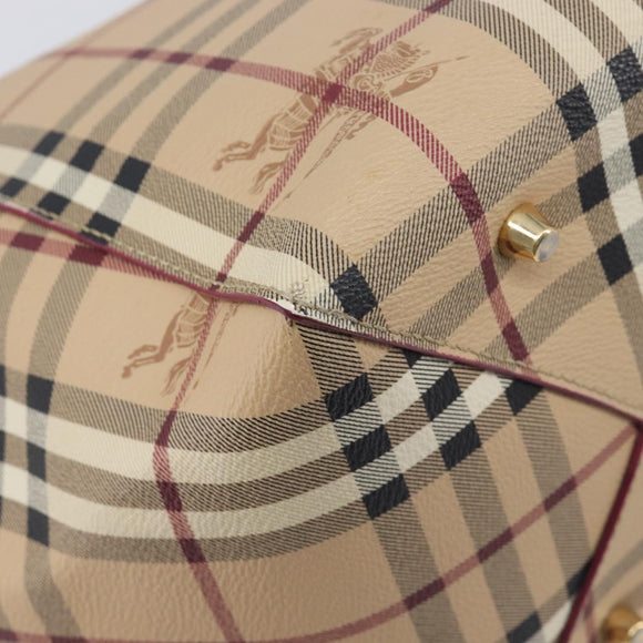 BURBERRY Nova Check Tote Bag PVC Beige Gold Auth 213963V