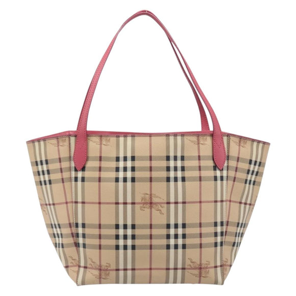 BURBERRY Nova Check Tote Bag PVC Beige Gold Auth 213963V