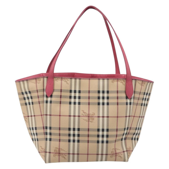 BURBERRY Nova Check Tote Bag PVC Beige Gold Auth 213963V