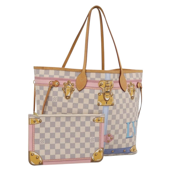 LOUIS VUITTON Damier Azur Summer Trunk Neverfull MM Bag N41065 LV Auth 213971SAV