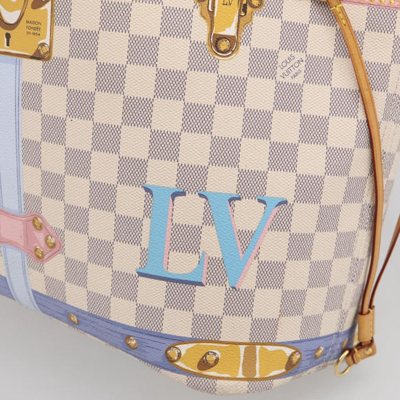LOUIS VUITTON Damier Azur Summer Trunk Neverfull MM Bag N41065 LV Auth 213971SAV