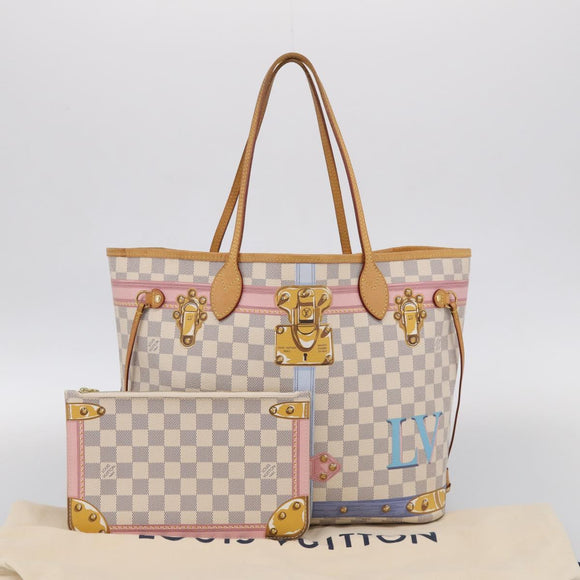 LOUIS VUITTON Damier Azur Summer Trunk Neverfull MM Bag N41065 LV Auth 213971SAV