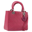 Christian Dior Canage Lady Dior Hand Bag Lamb Skin 2way Pink Silver Auth 213974A-1