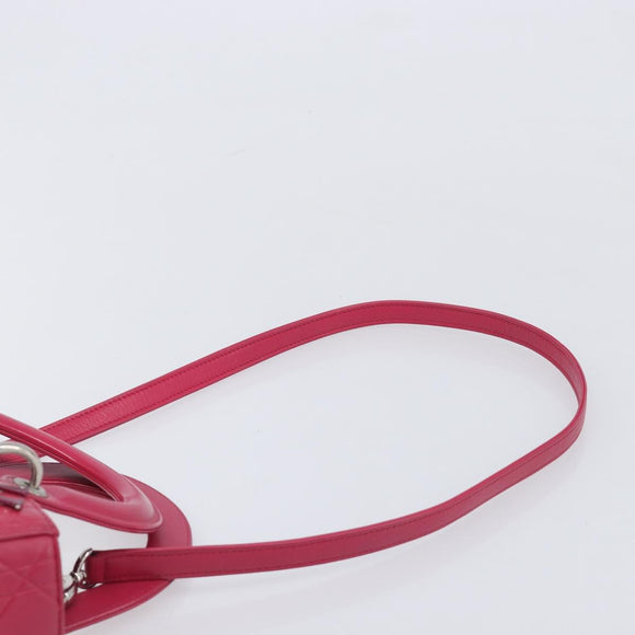 Christian Dior Canage Lady Dior Hand Bag Lamb Skin 2way Pink Silver Auth 213974A