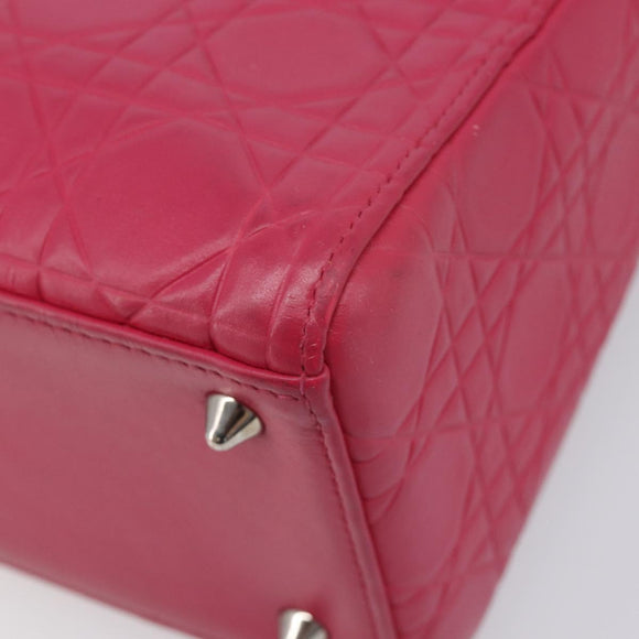 Christian Dior Canage Lady Dior Hand Bag Lamb Skin 2way Pink Silver Auth 213974A