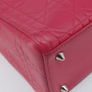 Christian Dior Canage Lady Dior Hand Bag Lamb Skin 2way Pink Silver Auth 213974A-13