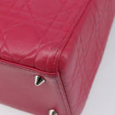 Christian Dior Canage Lady Dior Hand Bag Lamb Skin 2way Pink Silver Auth 213974A-14
