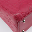 Christian Dior Canage Lady Dior Hand Bag Lamb Skin 2way Pink Silver Auth 213974A-15