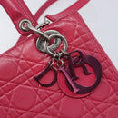Christian Dior Canage Lady Dior Hand Bag Lamb Skin 2way Pink Silver Auth 213974A-16